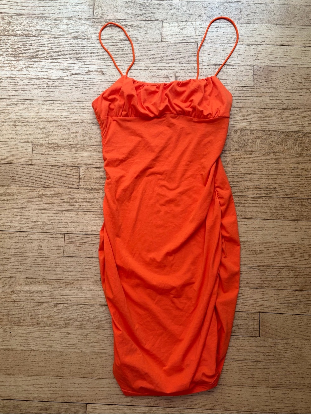 SHEIN Bright Orange Ruched Spaghetti Strap Bodycon Dress